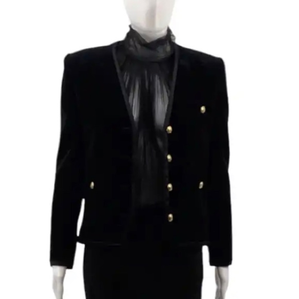 Screen Worn Saint Laurent Grosgrain-trim Velvet Blazer Black F38 165/88Y